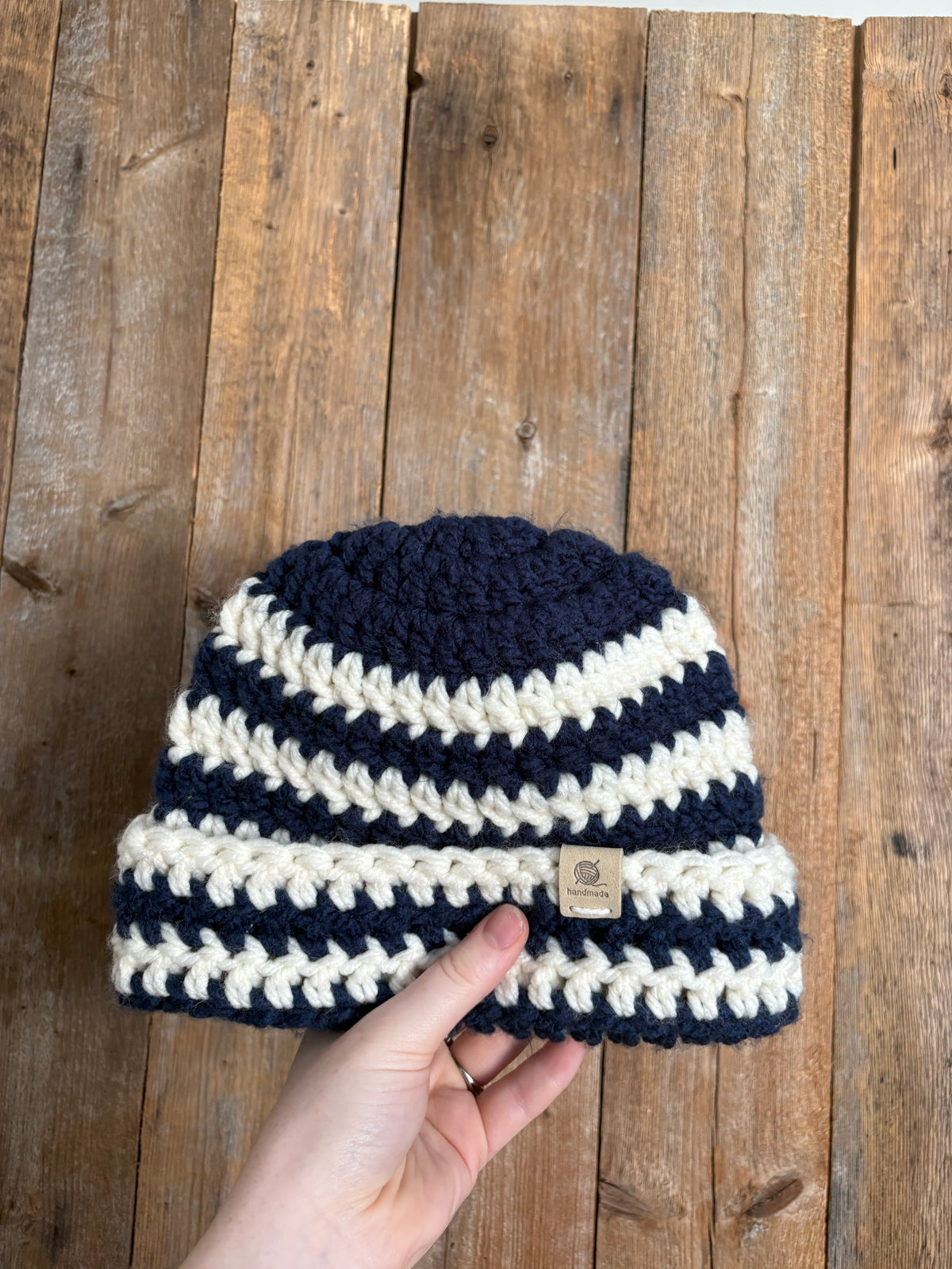 Bonnet rayé marine et crème