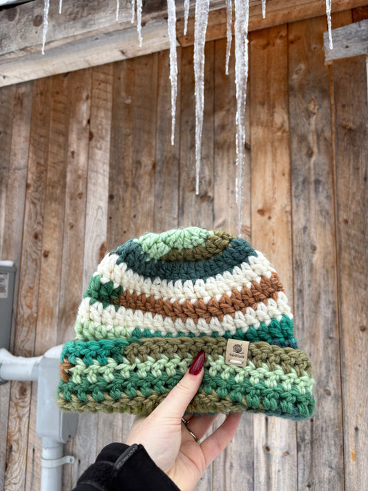 Bonnet vert rayé blanc